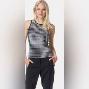 THEORY Black and White "Aviela" Sleeveless Windowpane Knit Top Size: P/TP
